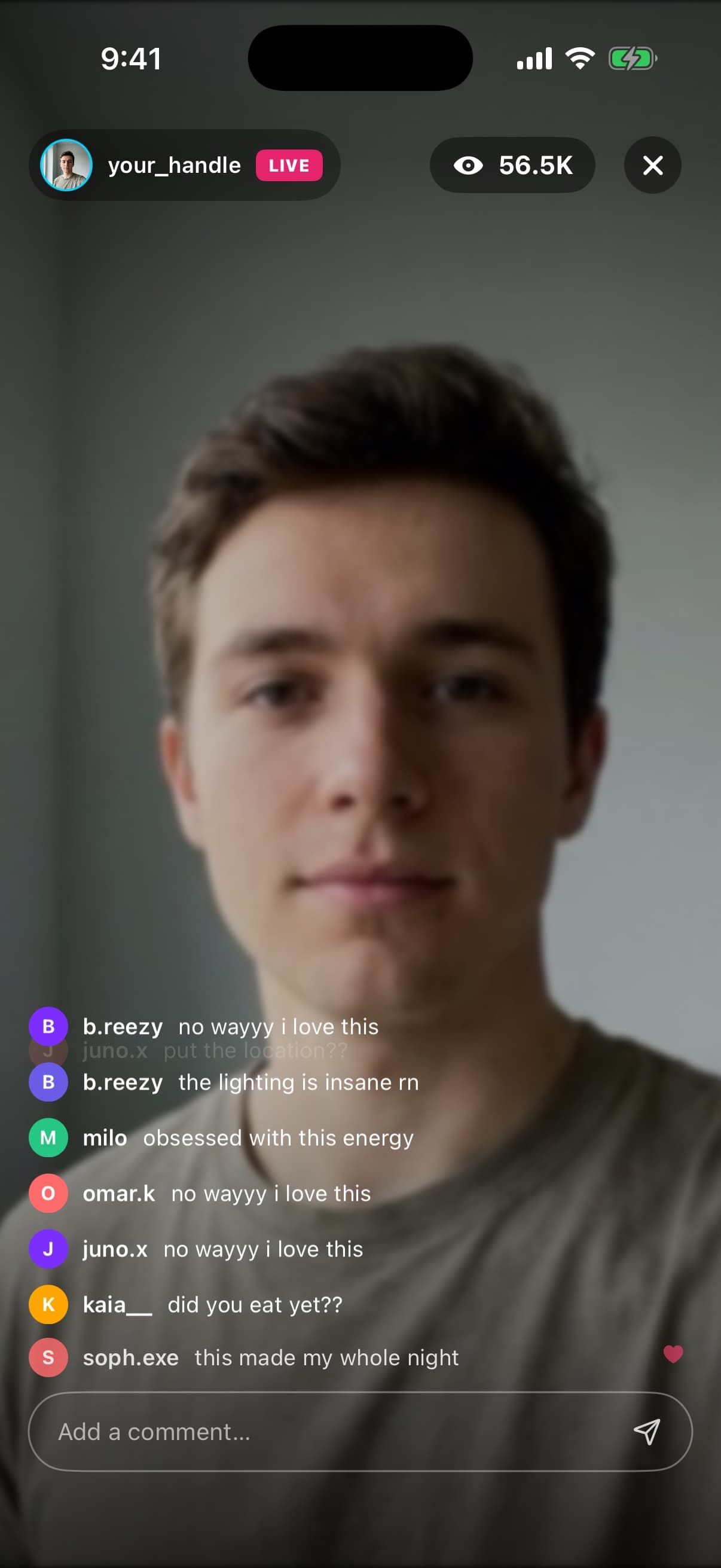 Feed module: a live stream with comments