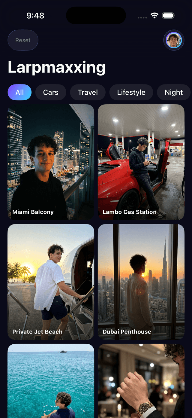 Larpmaxxing scene grid