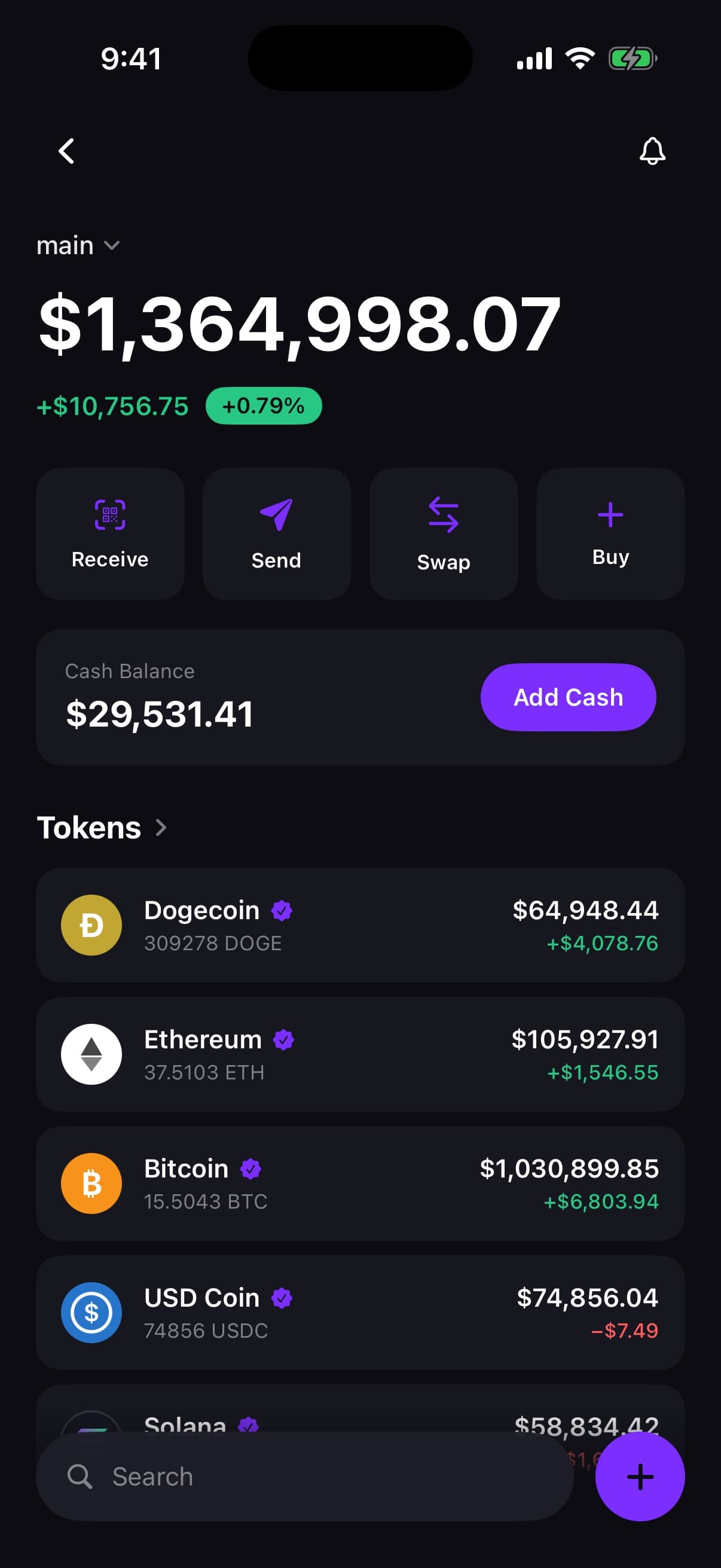 Wallet module: a crypto portfolio total
